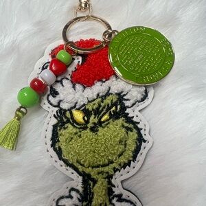 Grinch Keychain with authentic upcycled Green LV charm